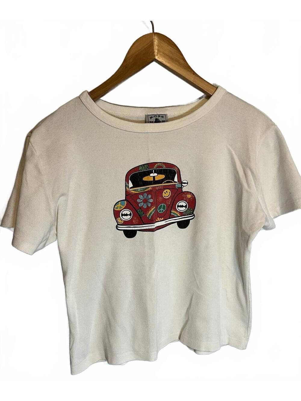 Vintage 90s Volkswagen VW Beetle Love Bug Graphic T Shirt Sz. L/XL  BOXY Cropped